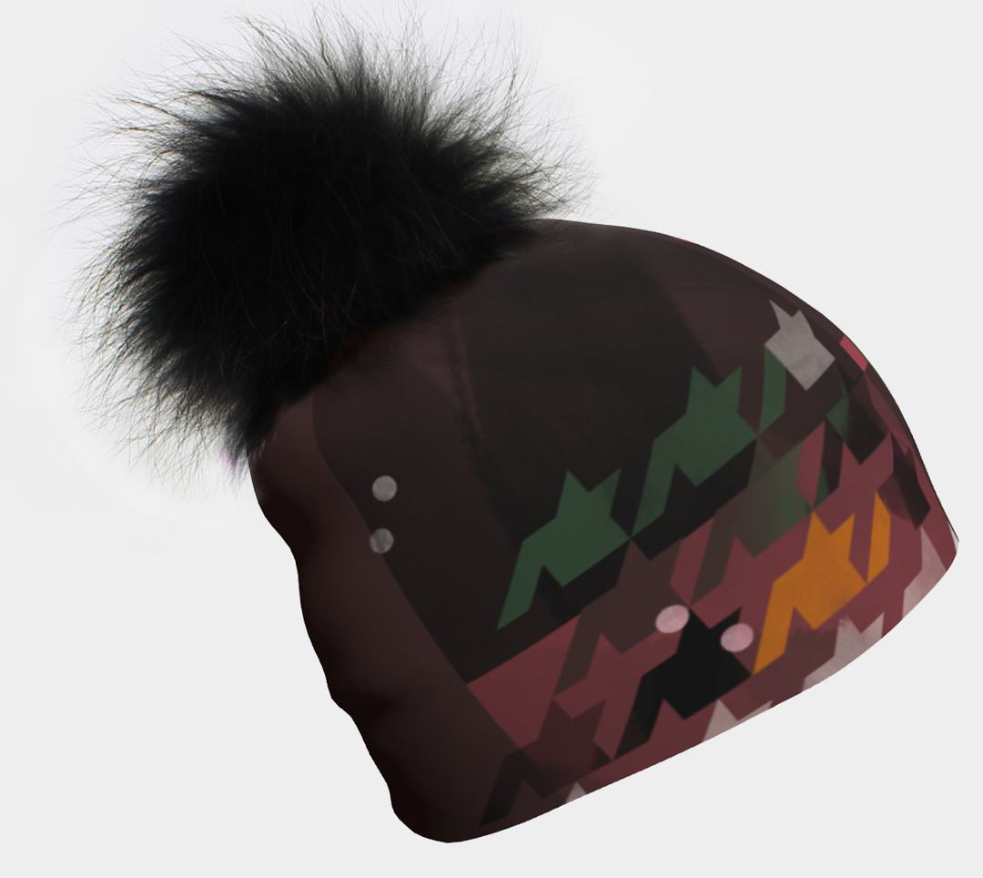 Pied de poule Removable Pom Beanie