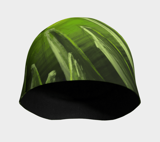 Vue intérieure de la tuque sportive « Feu Vert », montrant la doublure noire en tissu de bambou.