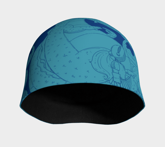 Vue intérieure de la tuque bleue Chevaliers et Dragons, révélant la doublure intérieure noire.