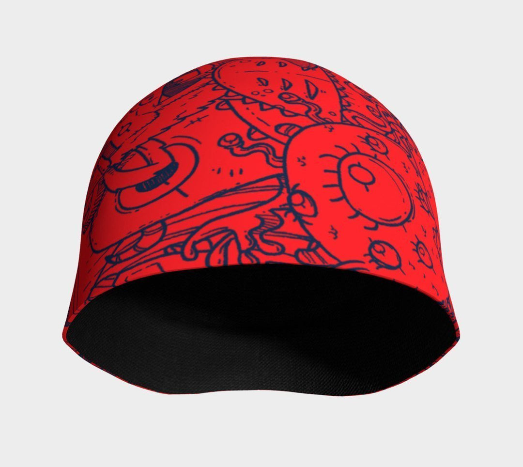 Vue intérieure de la tuque rouge, montrant la doublure noire en bambou.