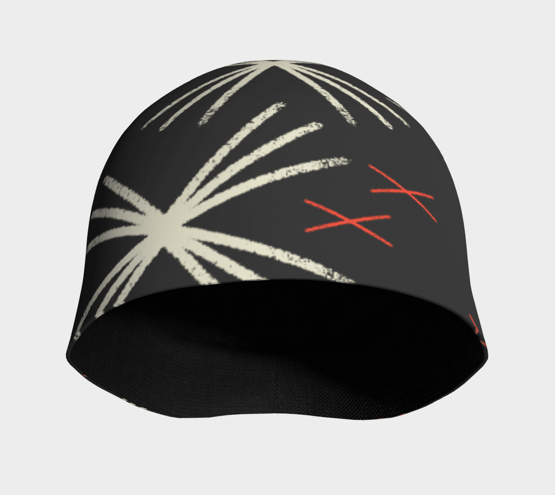 La tuque MotifX Noire vue de face, révélant la doublure noire en bambou et le motif abstrait.
