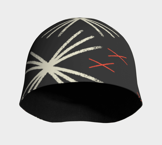 La tuque MotifX Noire vue de face, révélant la doublure noire en bambou et le motif abstrait.
