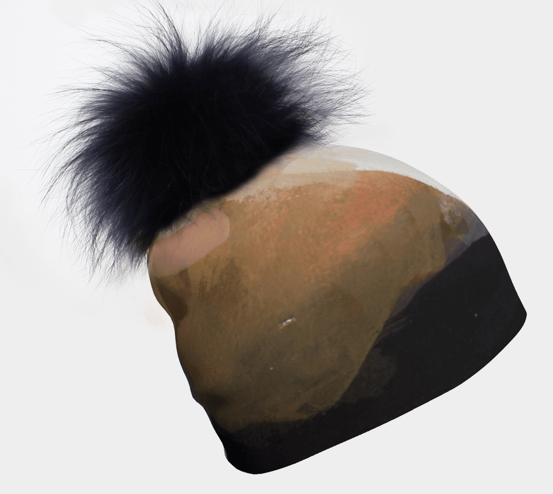 Navy Accent Beanie With Detachable Pompom shown from the side against a white background.