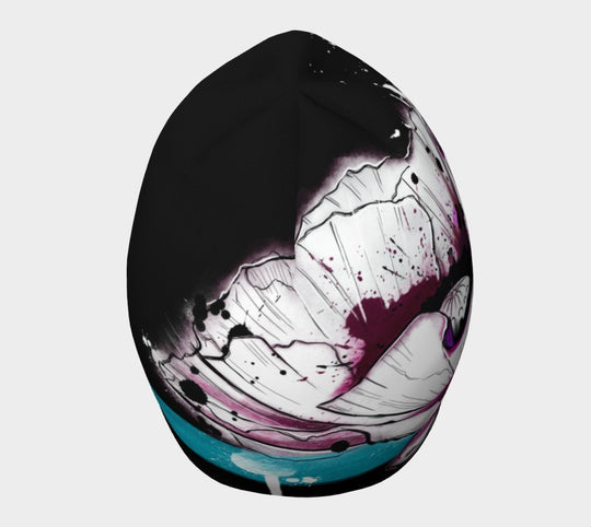 Autre angle de la nouvelle tuque Fleur de pavot pour filles et femmes, mettant l&