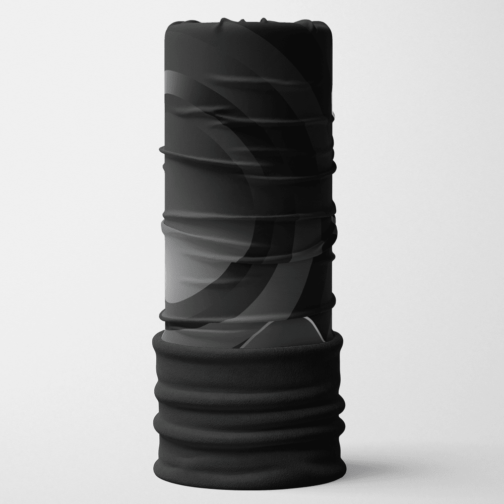 Tube de cou multifonction à imprimé abstrait noir et gris avec un bord en polaire noire.