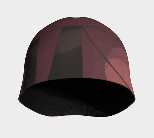Vue intérieure de la tuque Motifs Géométriques Mauves montrant la doublure noire en bambou.