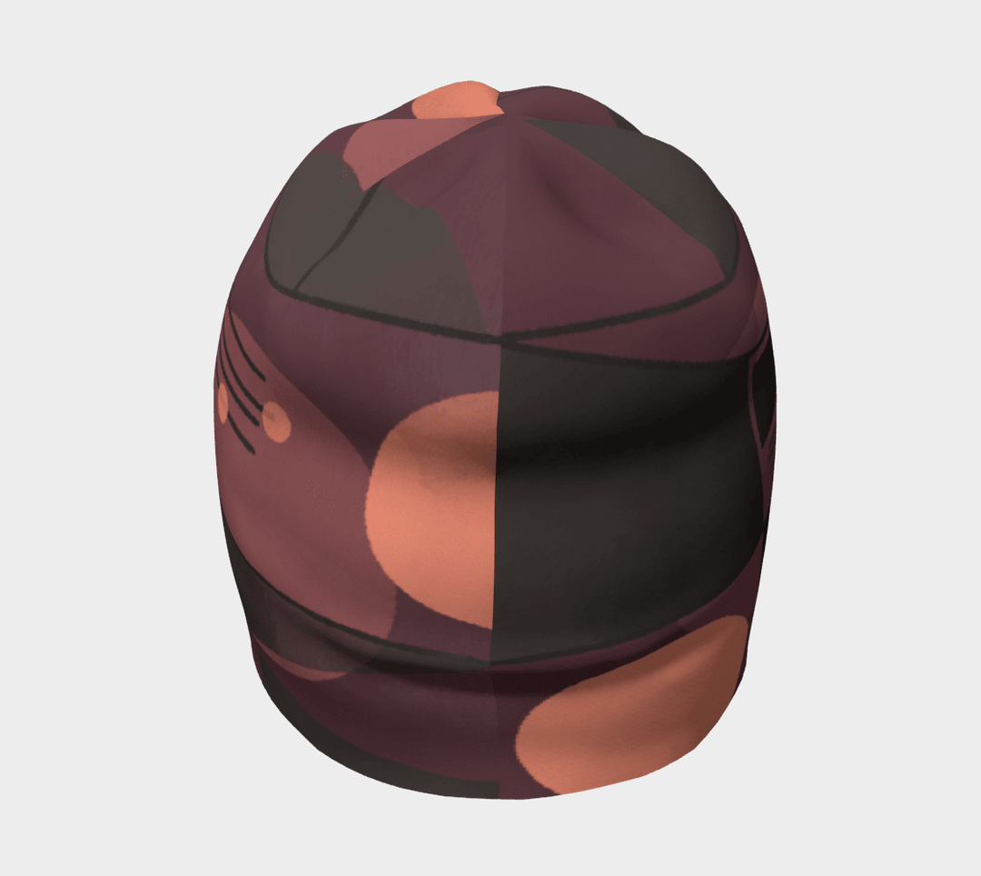 Vue de face de la tuque Motifs Géométriques Mauves, montrant sa couronne arrondie et son motif.