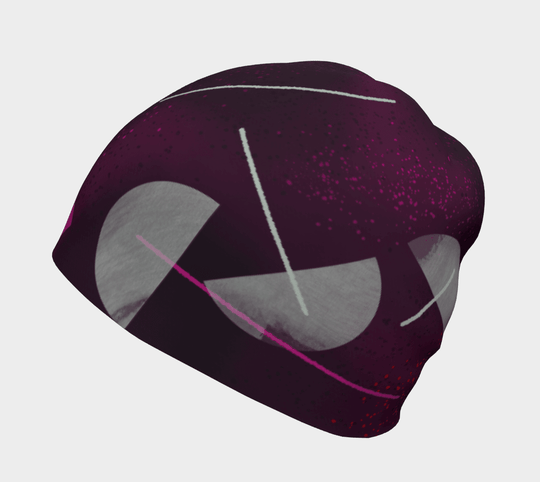 Une photo en studio de la tuque Parapluie Magenta, soulignant son design abstrait unique.