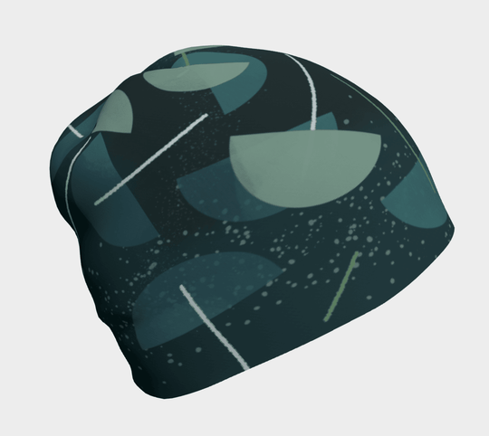 Tuque unisexe avec fond sombre, motif abstrait de parapluie en vair-bleu, vert et gris.