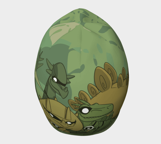 Vue de dessus de la tuque verte de dinosaures montrant un gros plan des dinosaures illustrés.