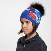 Abstract Blue Beanie With Removable Pompom