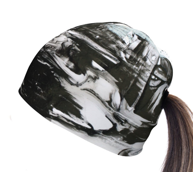 B&W Beanie with Ponytail Hole for girls