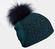 Teal Flakes Beanie With Navy Removable Pompom