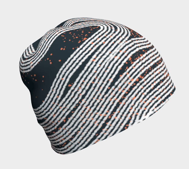 Right side view of the sports beanie for men designed by Valery Goulet, professional artist and illustrator. 