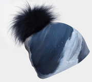 New Golden Sea Blue and Gray Sport Beanie with detachable Black Pompom