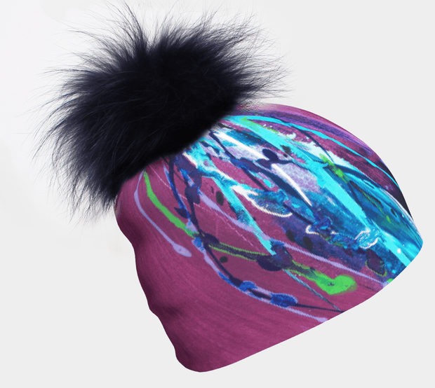 Hope beanie in violet and blue with assorted detachable pompom, for active women and kids