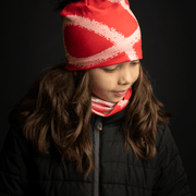 Peachy-Red Beanie With Detachable Black Pom