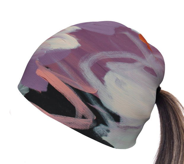 The abstract work of art of Catherine Parent is gorgeous in this sport beanie designed to fit your ponytail while you head for your morning run.