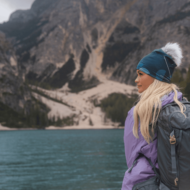 Umbrella Teal Beanie With Interchangeable Gray Pompom