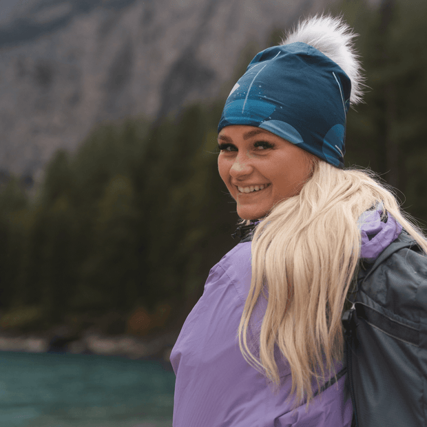 Umbrella Teal Beanie With Interchangeable Gray Pompom